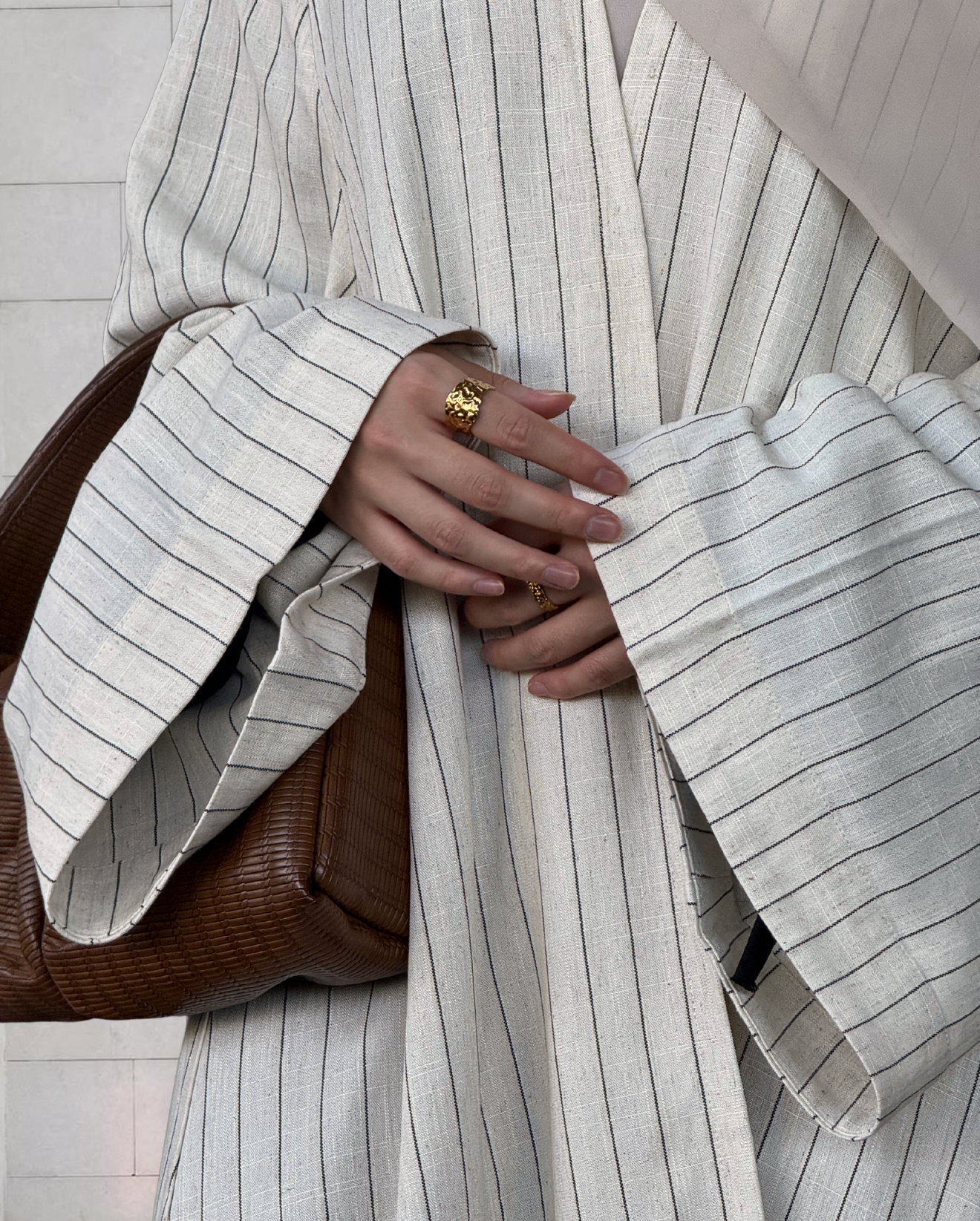 Striped Linen Open Abaya
