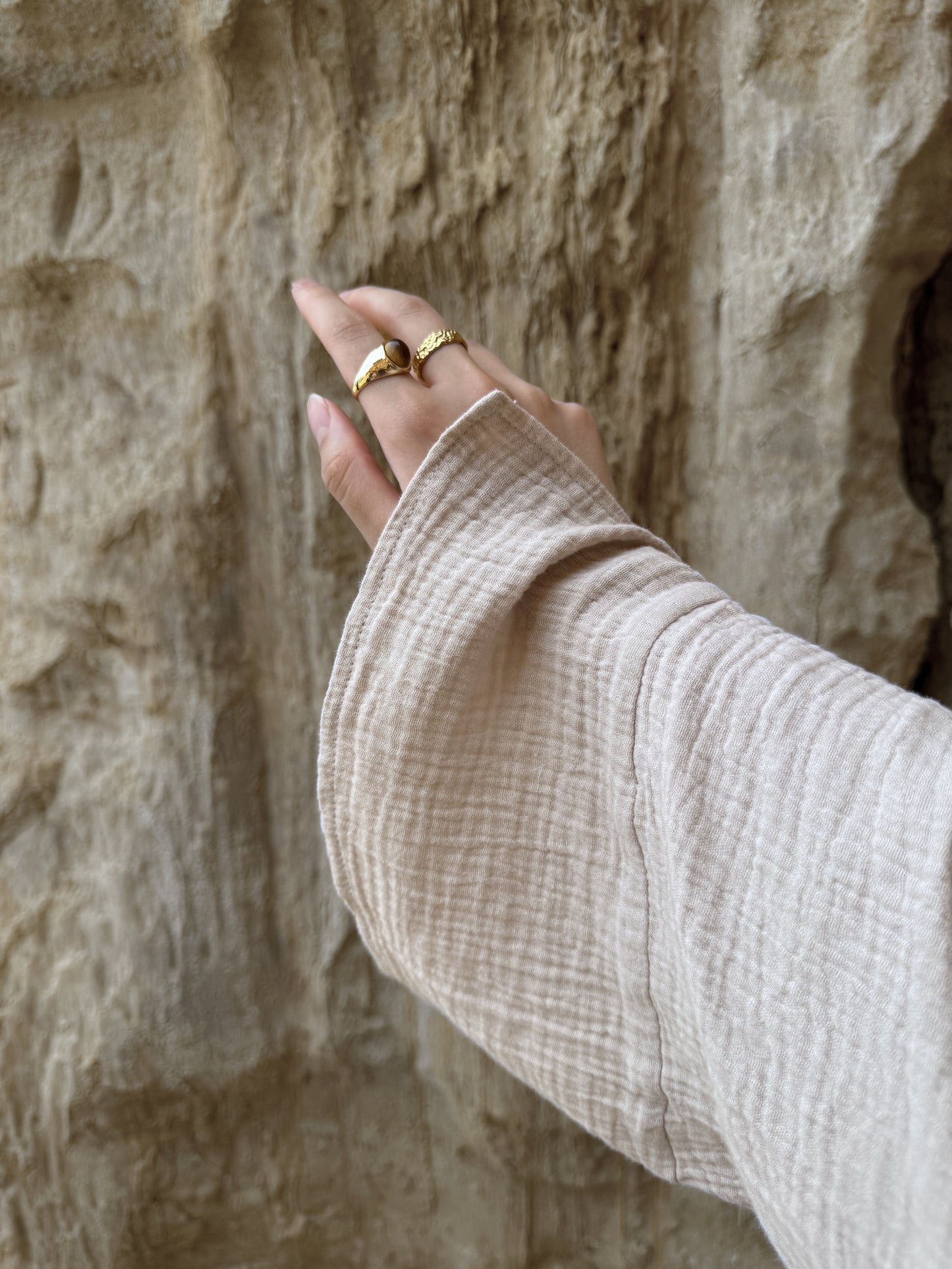 Textured Cotton Abaya - Cream