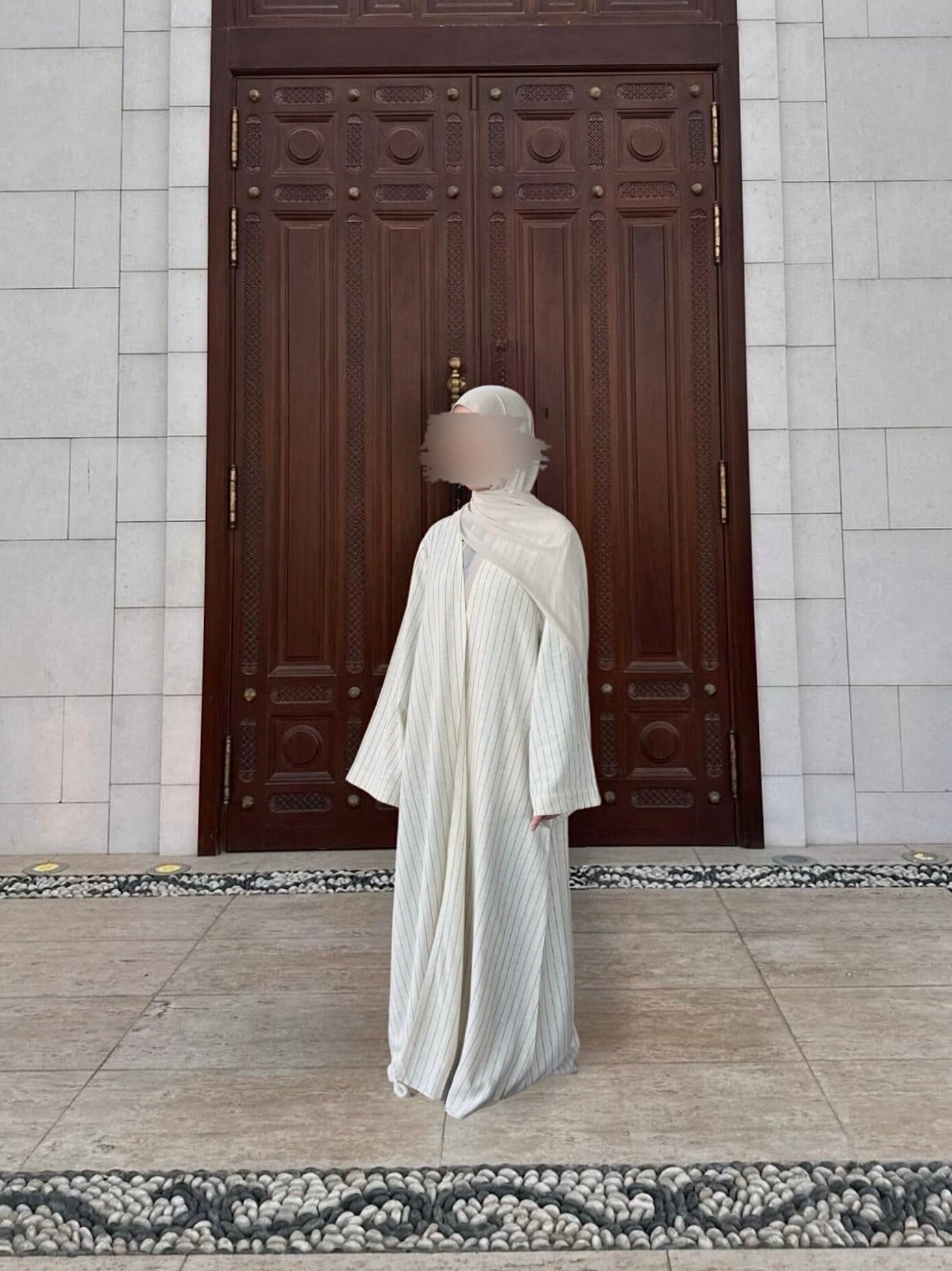 Striped Linen Open Abaya