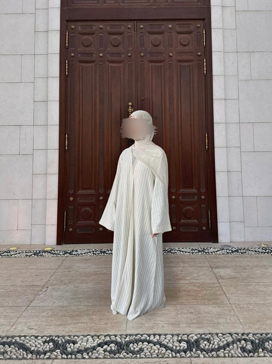 Striped Linen Open Abaya