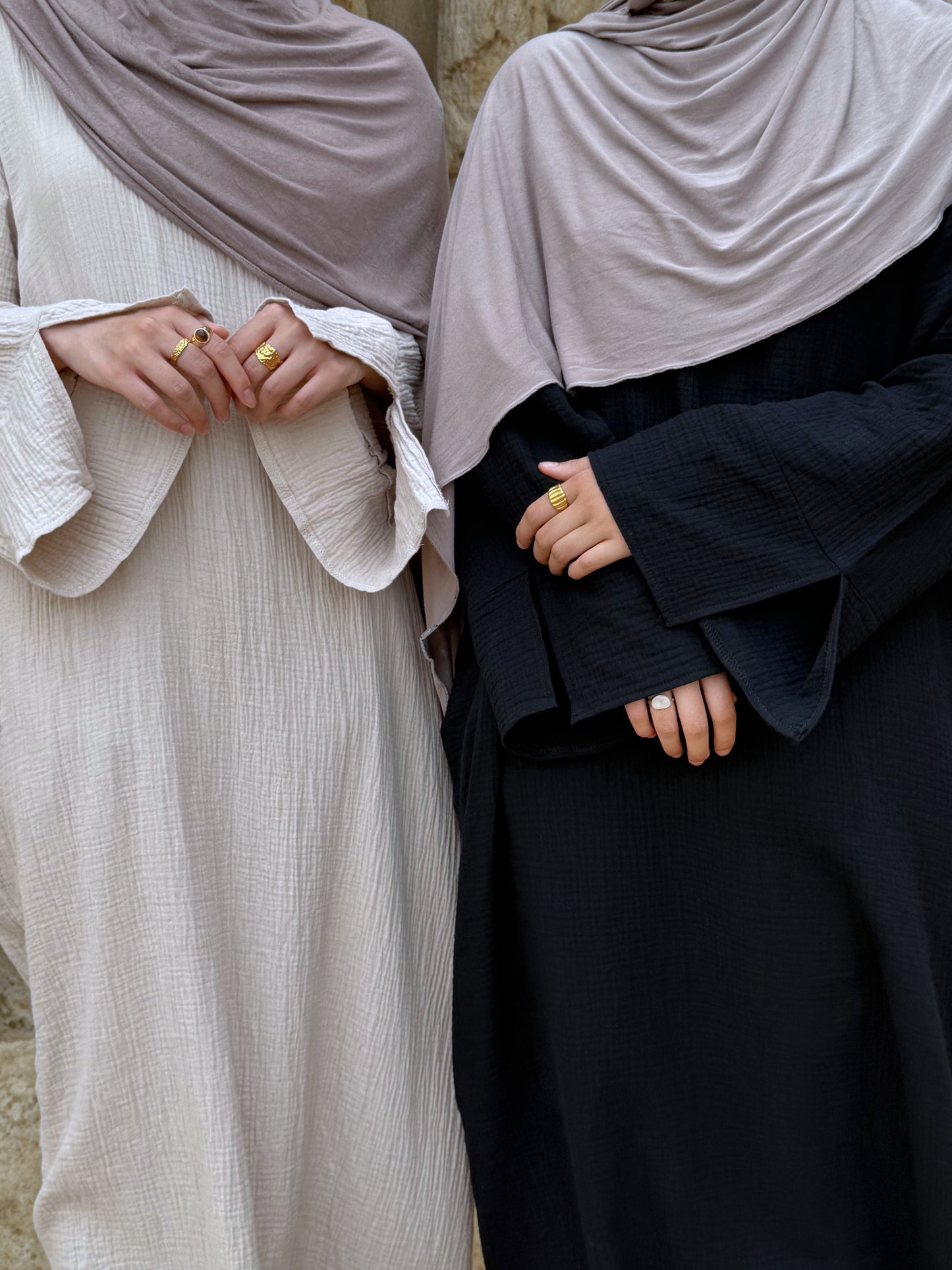 Textured Cotton Abaya - Cream