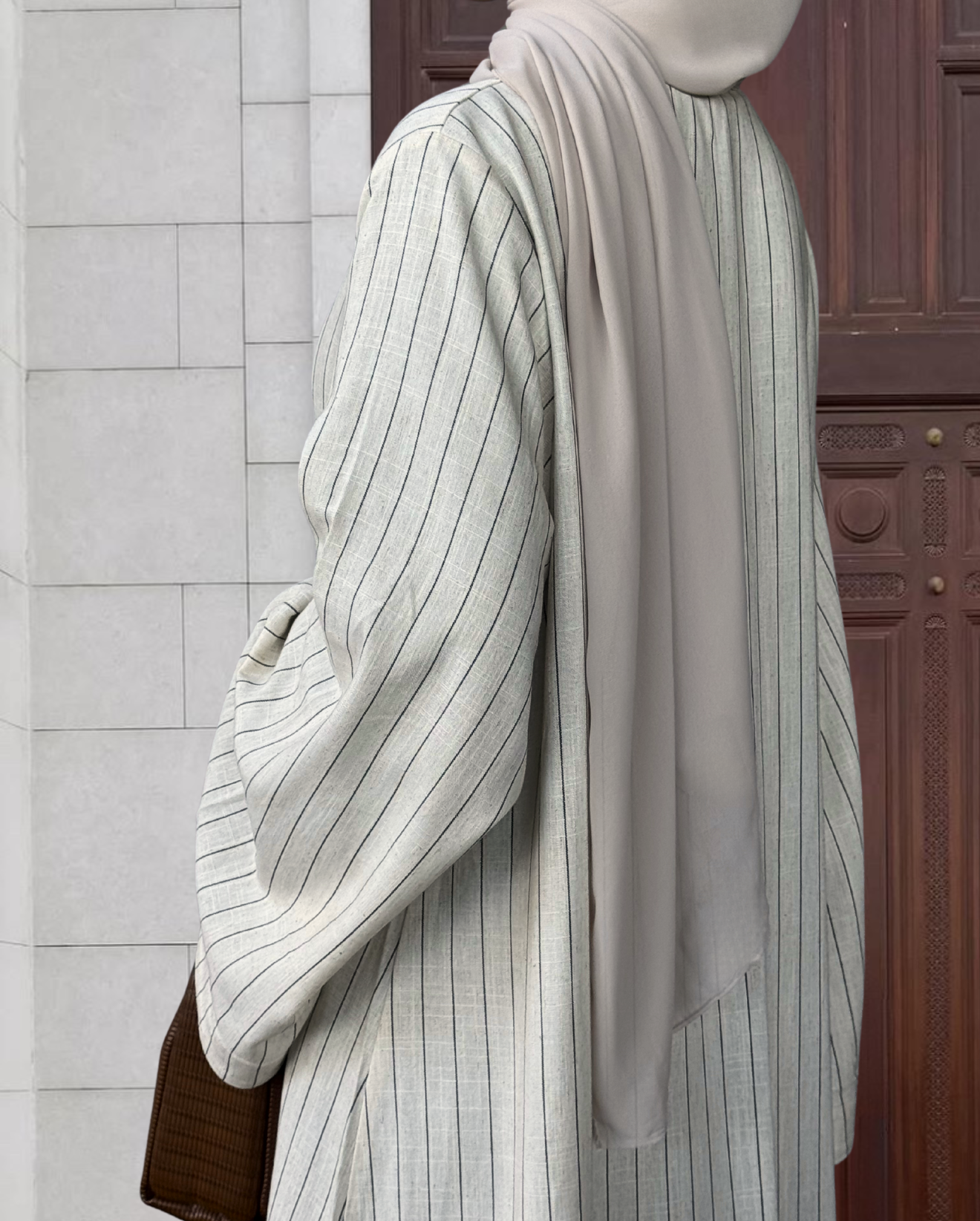 Striped Linen Open Abaya